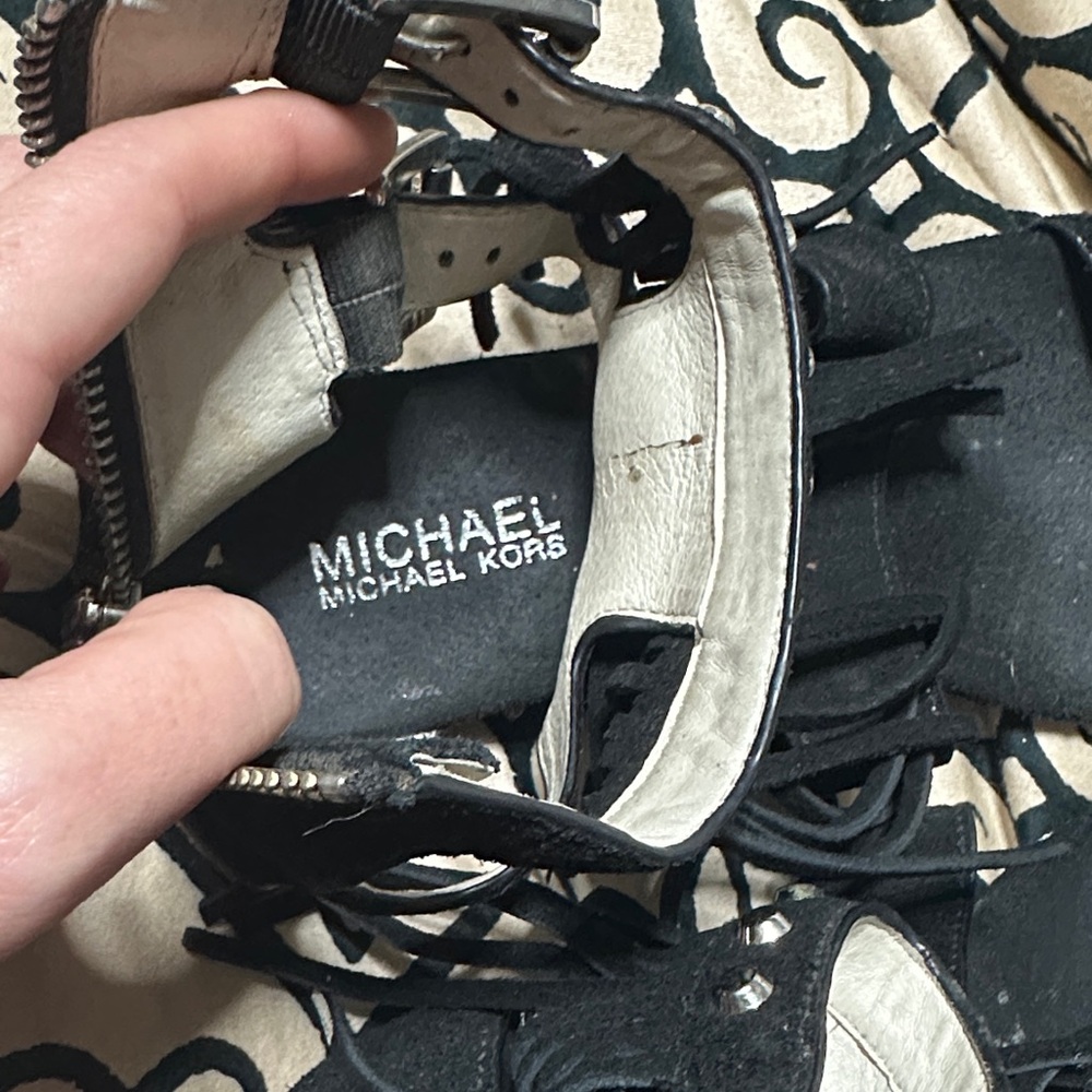 Michael Kors Black and White Fringe Sandals
